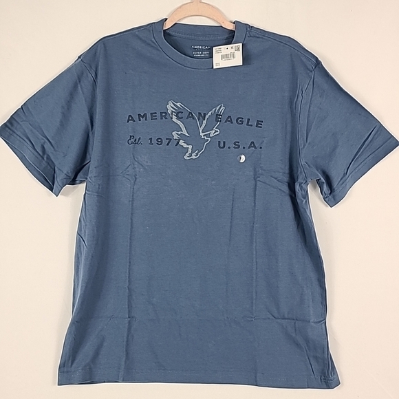 NWT American Eagle Women's Short Sleeve Blue 1977 T-shirt Sz M - Picture 1 of 5